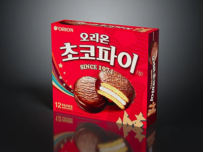 ORION Choco Pie Since 1974 12 Pieces Chocolate Coated Cream Filled Snack 3d model