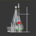 Laboratory Glassware and Stands Arrangement With Beakers Flasks and Test Tubes
