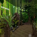 Natural Animal Museum Interior With Elephant Sculpture Green Plants And Wooden Walkway