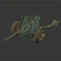 Vintage Green Wheeled Artillery Cannon With Old Historical Military Design