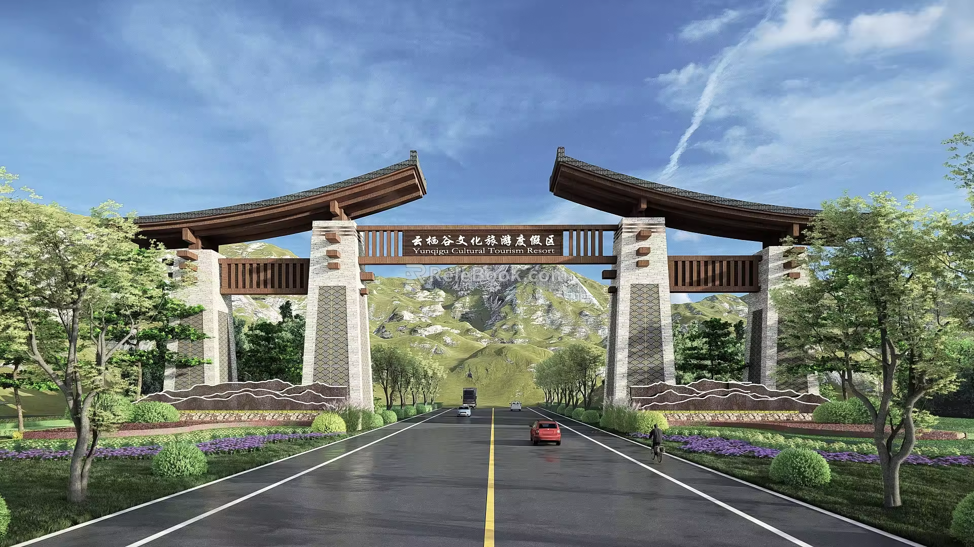 New Chinese Style Scenic Resort Gate 3d model