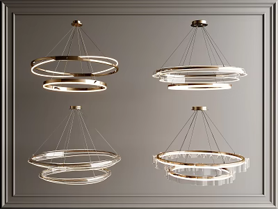Modern Gold Circular Multi Layer Chandeliers With Transparent Rings And Hanging Design 3d model