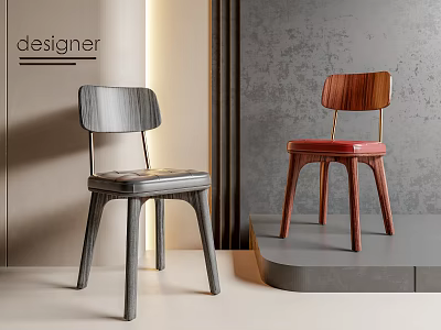 Modern Dining Chairs With Wooden Legs And Upholstered Seats In Different Colors 3d model