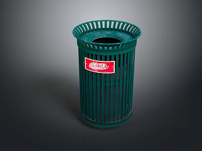 Green Trash Can With Red Label Stanley Brand Outdoor Waste Equipment 3d model
