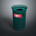 Green Trash Can With Red Label Stanley Brand Outdoor Waste Equipment