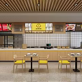 Modern Restaurant Interior With Counter Tables Yellow Chairs And Menu Boards