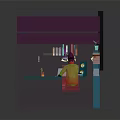 Game and Movie Character Working at Desk in Colorful Workspace with Books Computer and Stationery