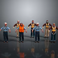 Game And Movie Characters In Blue Shirts Orange Life Vests Hats With Different Poses Standing