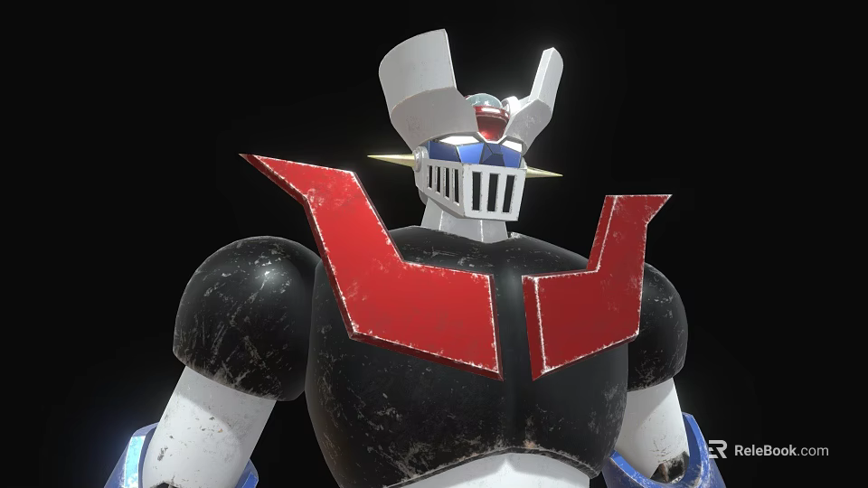 Man Piloting Vintage Robot With White Head Red Shoulders Black Body And Blue Arms 3d model 