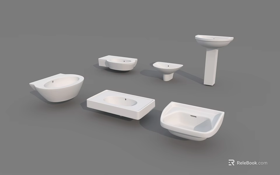 Various Modern Washbasin Designs For Bathroom With Different Shapes And Styles 3d model 
