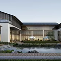 Modern Traditional Boutique Hotel Building With Courtyard Water Pool Green Landscaping And Wooden Deck