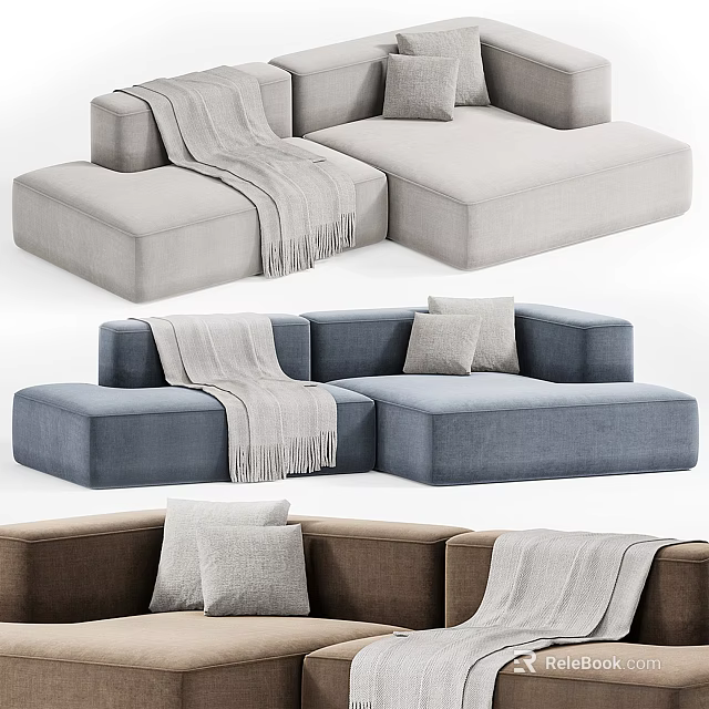 Modern Double Bed Designs In Various Colors With Soft Pillows And Cozy Throw Blanket 3d model 