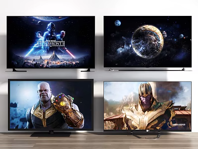 TV Screens Displaying Star Wars Planet And Thanos Movie Scenes 3d model