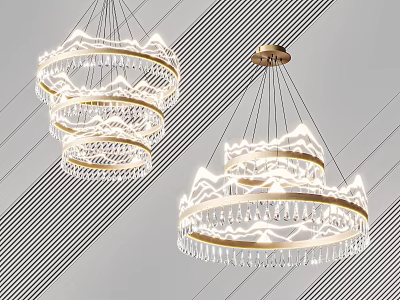 Modern Multi Layer Circular Chandelier With Crystal Pendants And Golden Base For Interior Decoration 3d model
