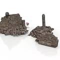 Modern Decorative Stone Structures Design With Stacked Walls And Small Figurine 3d model