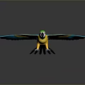 Vibrant 3D Parrot Flying With Blue Yellow Wings Green Head And Yellow Tail