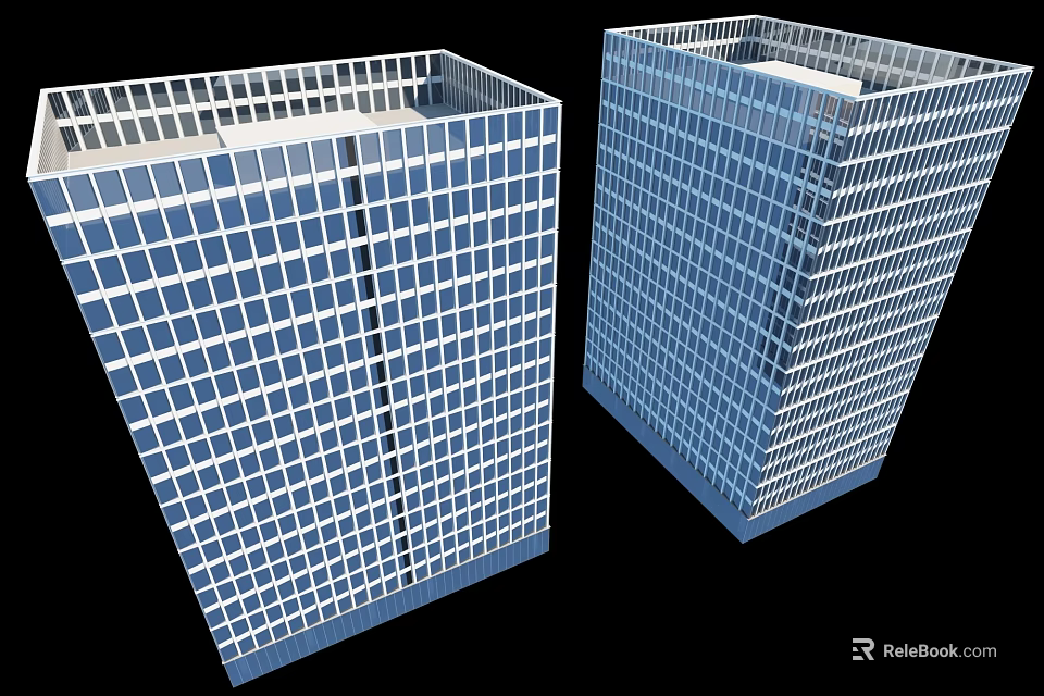 Modern Tall Office Buildings With Glass Grid Facade And Urban Architecture 3d model 