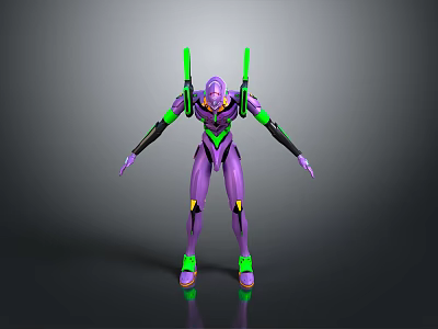 Purple Green Mechanical Character 3D Model With Futuristic Sci Fi Body Design And Shoulder Structures 3d model