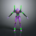 Purple Green Mechanical Character 3D Model With Futuristic Sci Fi Body Design And Shoulder Structures