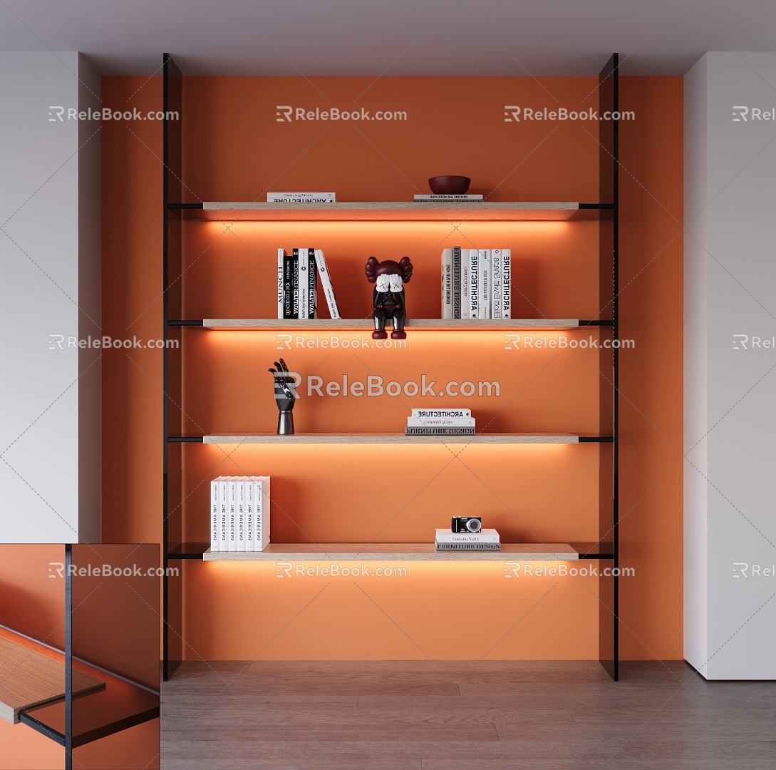 Modern Glass Bookshelf Book Ornaments Combination 3d model