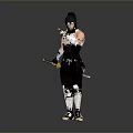 Game Movie Warrior Character In Black White Outfit Holding Sword Standing With Armor Details