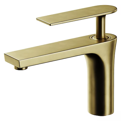 Modern Golden Brass Faucet With Sleek Single Handle And Long Spout 3d model