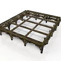 Rustic Wooden Frame Structure With Cross Planks And Moss Covered Support Legs