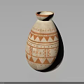 White Ceramic Decorative Vase With Orange Geometric Patterns And Traditional Line Details