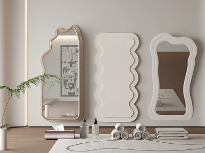 Modern Bathroom Mirrors Featuring Unique Shapes In A Stylish Bathroom 3d model
