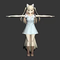 Game and Movie Character with Cat Ears Long Hair Blue Dress Brown Boots Arms Outstretched