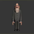 3D Cartoon Male Character Sculpture Carving With Serious Expression In Suits