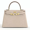 Structured Beige Leather Handbag With Elegant Design And Golden Hardware Details