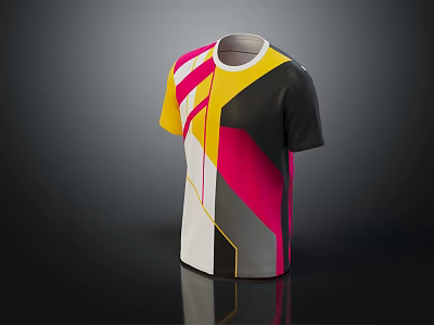 Modern Multicolor T shirt With Geometric Color Blocks Short Sleeve And Round Neck 3d model
