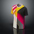 Modern Multicolor T shirt With Geometric Color Blocks Short Sleeve And Round Neck