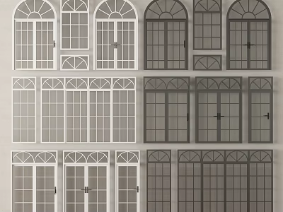 Various Arched Windows And Doors In White Dark Gray Different Styles Design 3d model