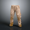 Beige Brown Workwear Pants With Distressed Texture Cuffed Ankles And Multiple Pockets 3d model