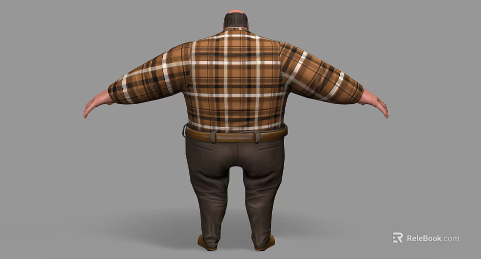 3D Animated Game Character With Plaid Shirt Brown Pants And Belt 3d model 