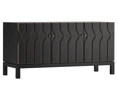 Modern Dark Brown TV Stand With Diamond Pattern Cabinet Doors And Gold Handles 3d model