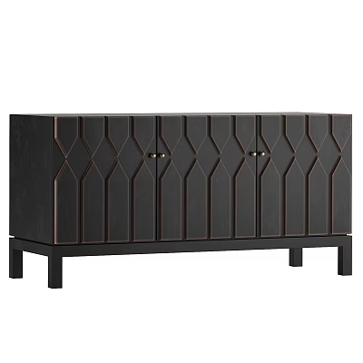 Modern Dark Brown TV Stand With Diamond Pattern Cabinet Doors And Gold Handles 3d model