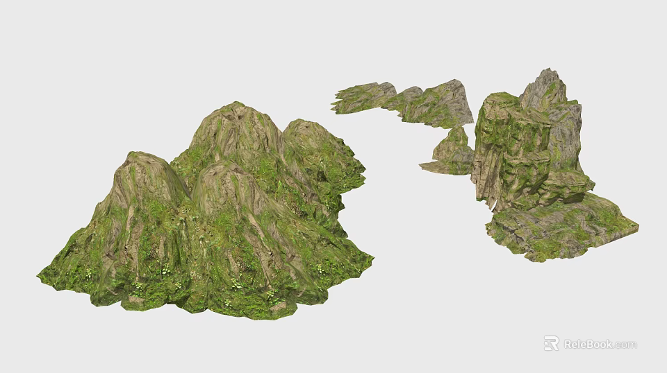 Garden Ornaments With Natural Rockery Design Lush Green Vegetation And Mossy Surfaces 3d model 