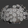 Geometric Metallic Sculptural Structure With Interconnected Hexagonal Units And Spherical Form