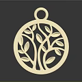 Exquisite Golden Circular Pendant With Openwork Tree Design And Shiny Finish 3d model