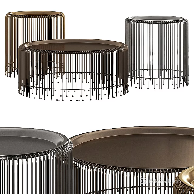 Modern Round Coffee Table With Metal Frame And Gold Bronze Black Designs 3d model 