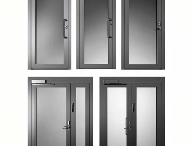 Modern Single And Double Swing Doors With Black Frame Glass Panels Design 3d model