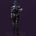 Futuristic Sci Fi Game Character In Armored Suit With Blue Glowing Elements