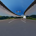 Wide Road With Overpass Structure Guardrails And Clear Road Markings 3d model