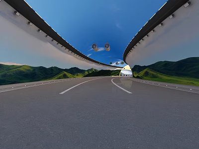 Wide Road With Overpass Structure Guardrails And Clear Road Markings 3d model