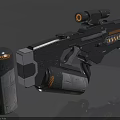 Sci Fi Weapon With Scope Orange Accent Lines Mechanical Design Gray Black Body 3d model