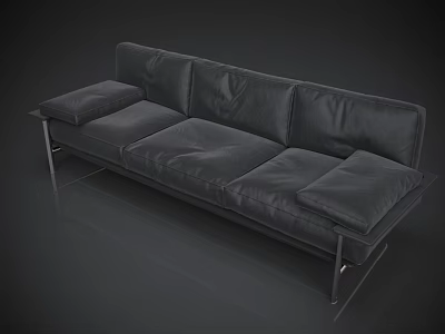 Modern Black Leather Multi Person Sofa With Sleek Metal Legs Design 3d model