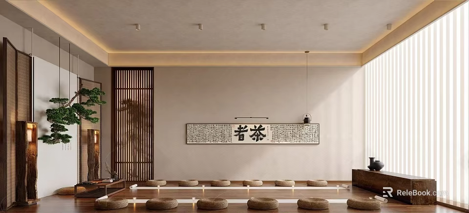 Japanese Style Team Building Venue With Tatami Mats Zen Atmosphere And Tea Area 3d model 